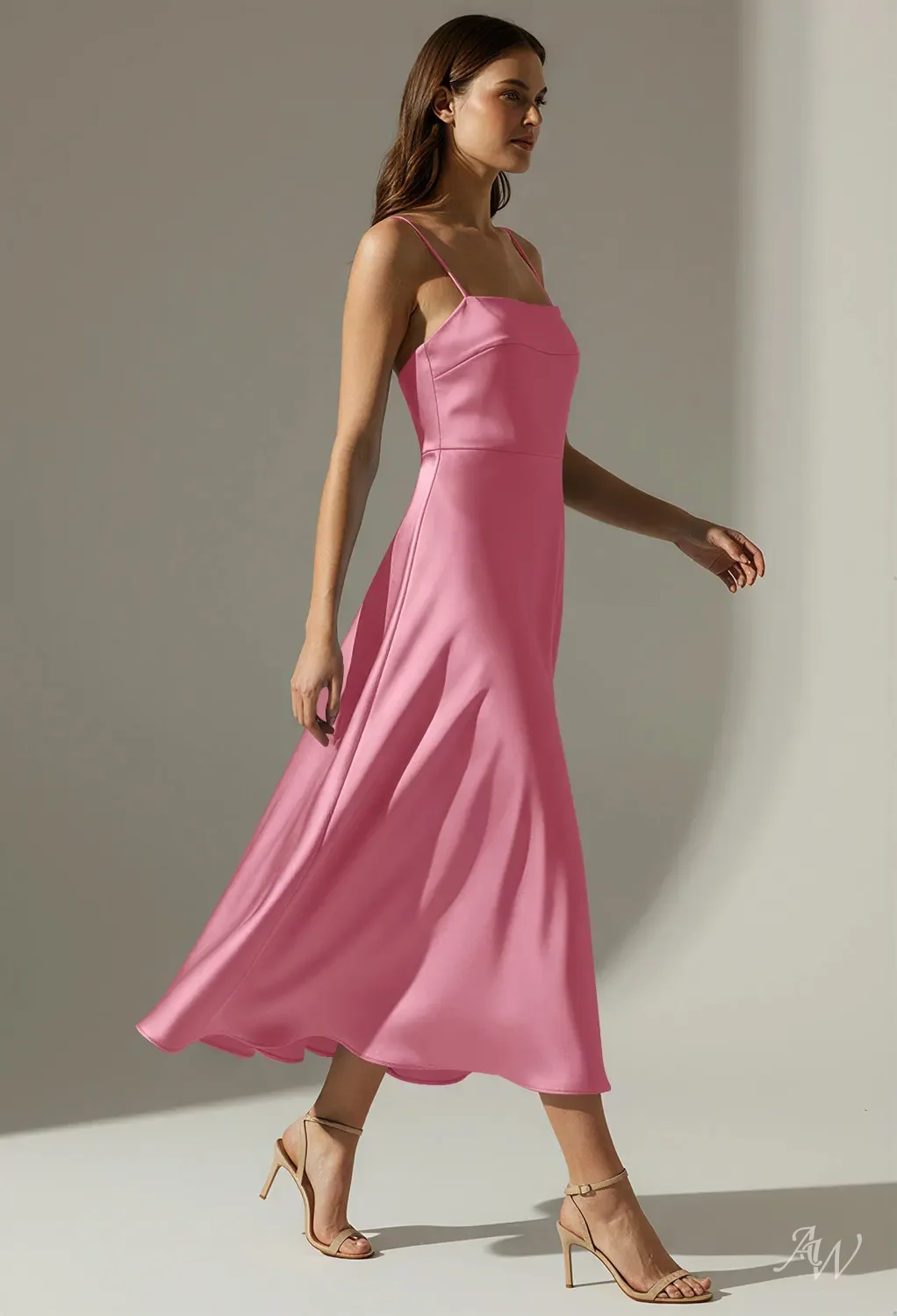 AW Rae Dress, Coronet Blue Satin Charmeuse Stretch Satin Tea